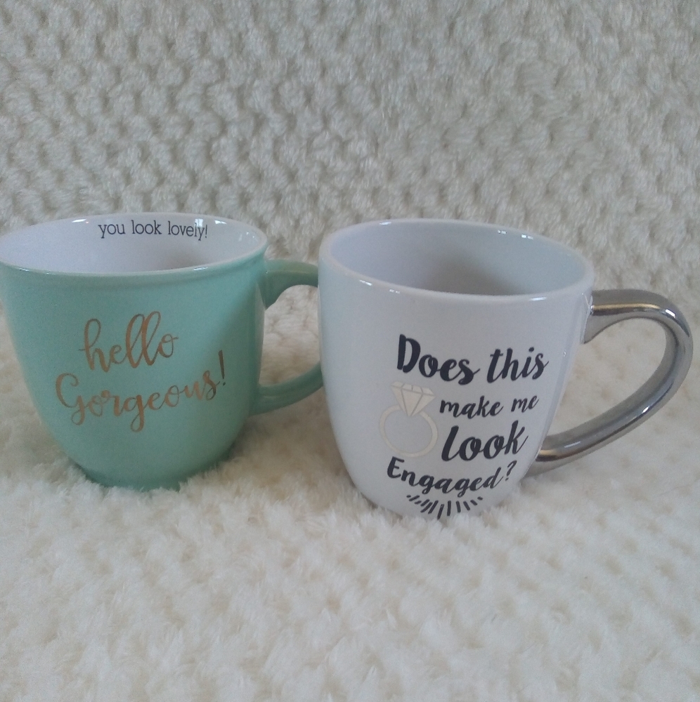 Set of 2 cute assorted mugs: Gorgeous and Engaged